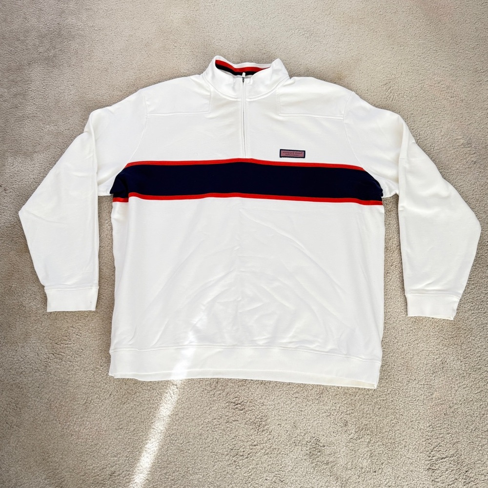 Vineyard Vines Martha’s Vineyard White Navy Red Pullover 1/4 Zip Shirt Size 3XT